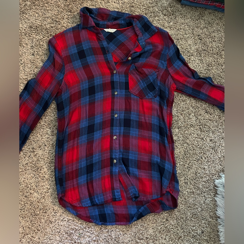 Red and Blue Plaid Button-Up Shirt
